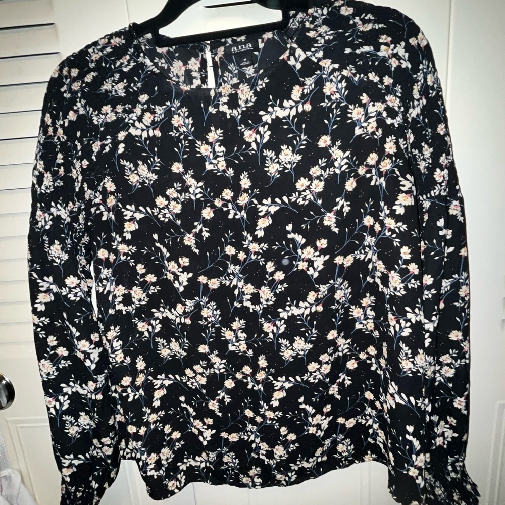 a.n.a Black Floral Print Blouse